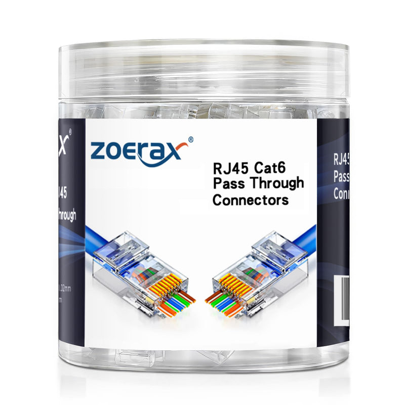 100-Pack RJ45 Cat6 Pass Through Connector RJ45 Modular Plugs for Solid or Stranded UTP Cable Unshielded 100-Pack