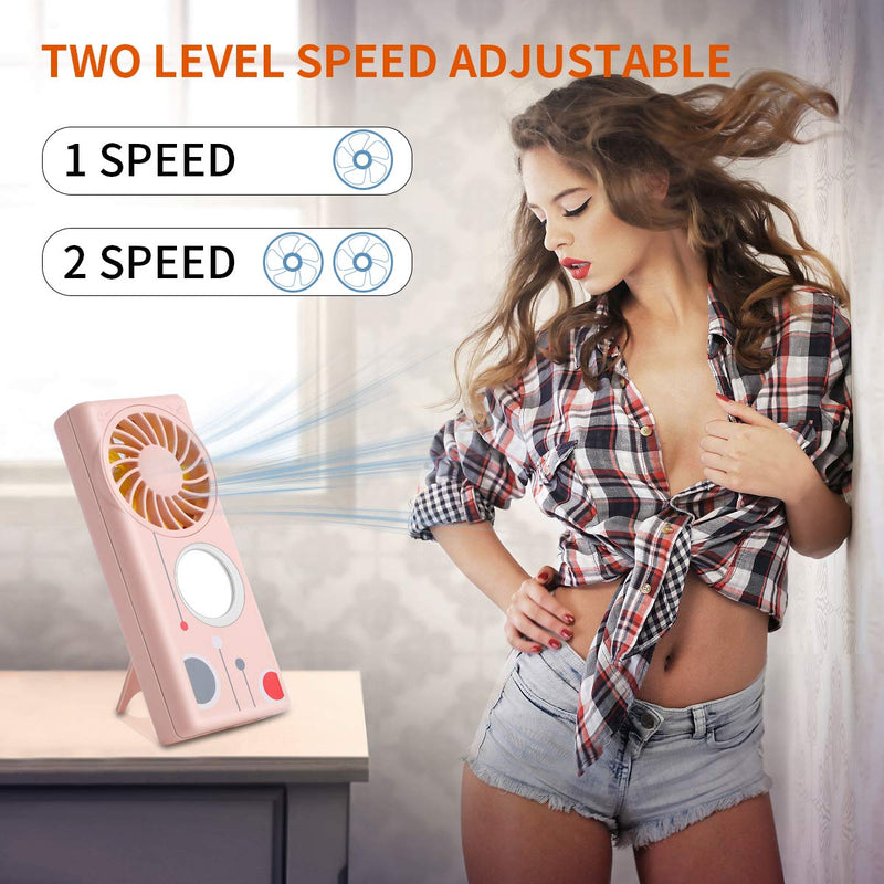 Handheld Fan Rechargeable with Fragrance Dish, Mini Fan Portable 3 Speeds with Make-up Mirror Fill-in Light, USB Fan for Women Outdoor,Traveling - Pink