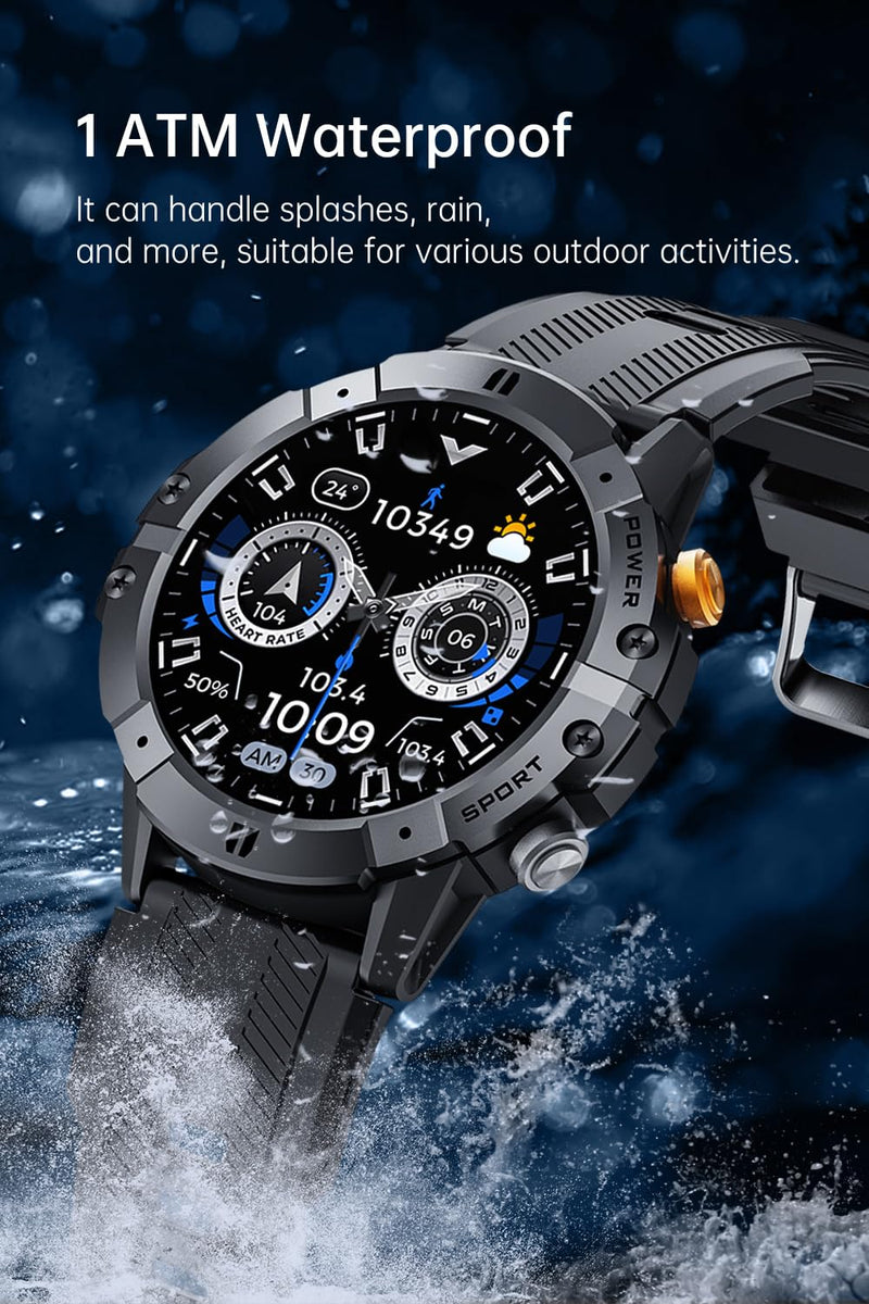 Gravity C29 Rugged Smart Watch, 1.52-Inch HD Display, 100+ Sports Modes, 7-10 Days Battery Life, AI Voice Assistant, 1 ATM Waterproof, Heart Rate & Sleep Monitoring, Shockproof (Black)