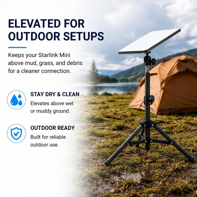 Portable Tripod for Starlink Mini, 360° Adjustable Metal Stand, Compatible with 2025 Model & New Old Pipe Mount Adapters, Sturdy Tripod Mount for RV, Camping & Travel – Quick Setup
