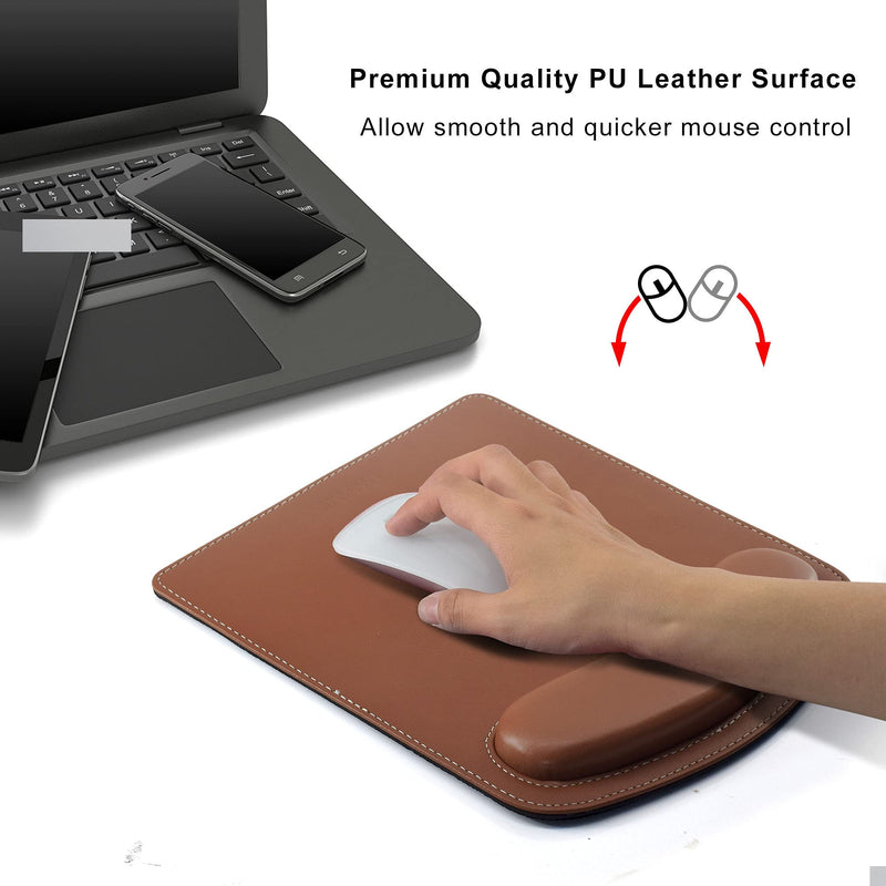 ZORESYN PU Leather Gaming Mouse Pad with Wrist Rest Support, Ergonomic Memory Foam Mouse Wrist Rest Pad, Non Slip Mousepad - Large, Brown Light Brown WMP-01