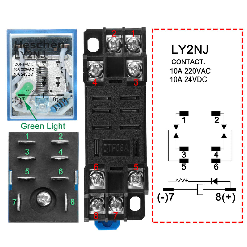 General Purpose Relay Module, Relay Switch, LY2NJ, 12VDC Coil, 10A 24VDC/220VAC, DPDT, LED Indicator, with Socket Base