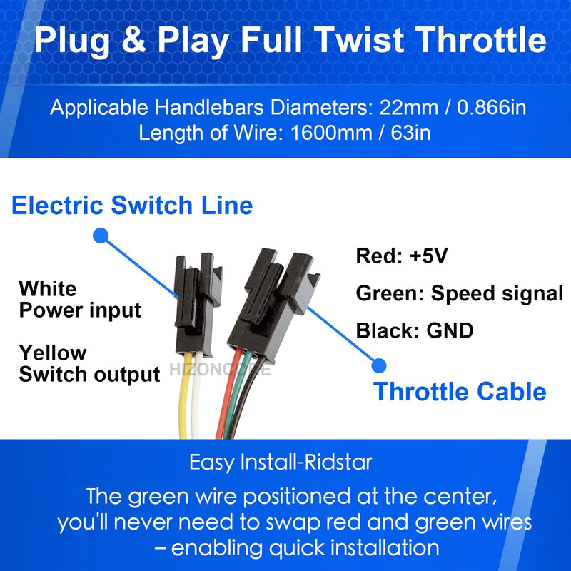 [AUSTRALIA] - Full Twist Throttle Fits for Ridstar Q20, 48V True Plug and Play Taper Handles Ebike Throttle 3 Pin Easy Installation, LCD Display with Key Lock, Throttle Grips for Ebike Motorcycle Scooter Modern 