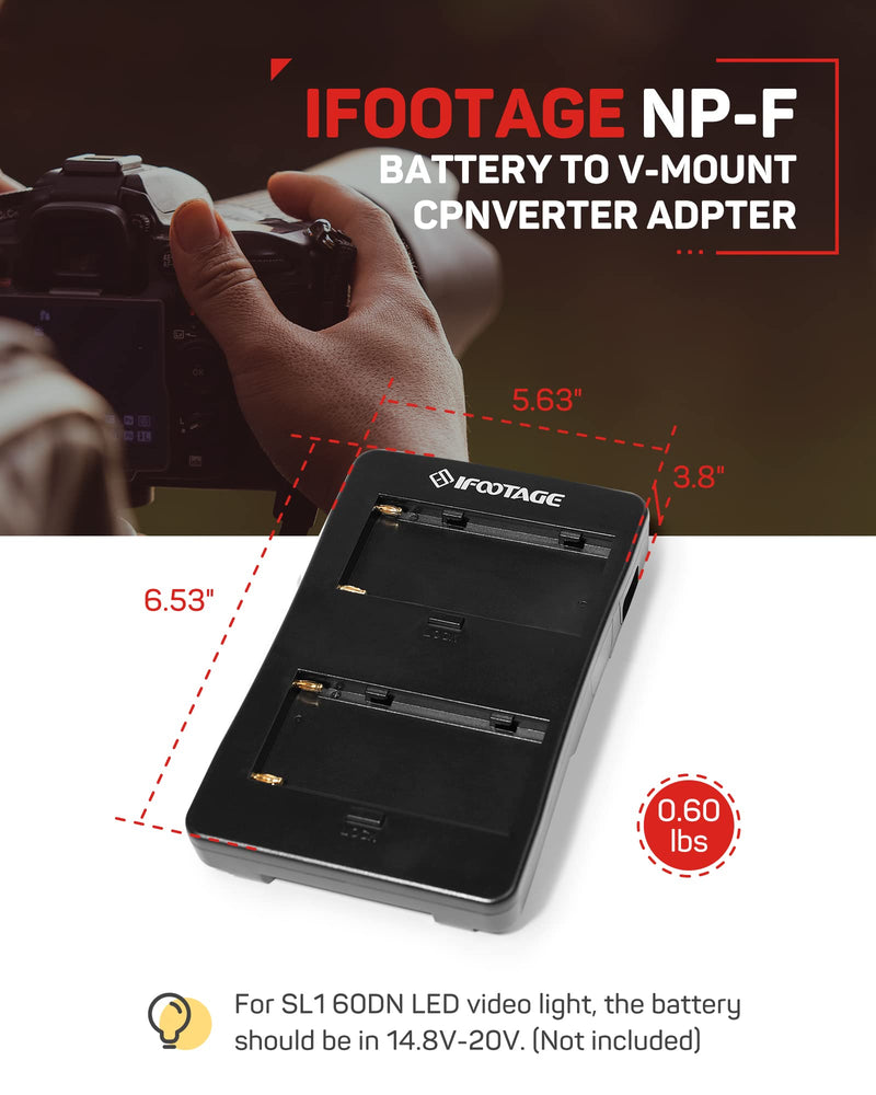 [AUSTRALIA] - IFOOTAGE NP-F Battery to V-Mount Battery Converter Adapter for IFOOTAGE 60DN Portable Video Light, NP-F970 Battery Adapter to V-Mount Battery Grip 