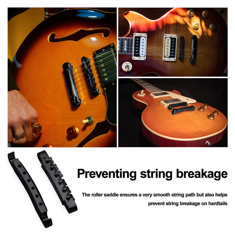 SAPHUE A Set of String Saddle Tune-O-Matic Bridge and Tailpiece with Studs for GB LP Style Electric Guitar (Black) Black
