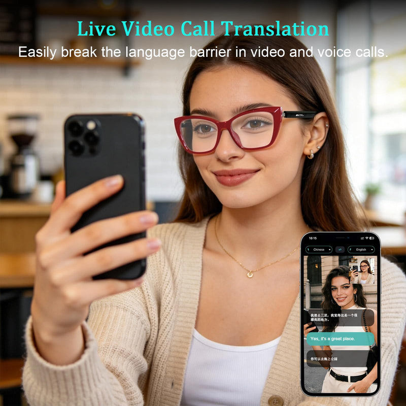 AI Smart Glasses for Women Men, Bluetooth Glasses, Butterfly Frame Red | AI Assistant with Free App, Photo Translation, Open-Ear Audio, Lightweight，Photochromic Lenses for Shopping Travel Daily Wear Red-Fashion butterfly frames