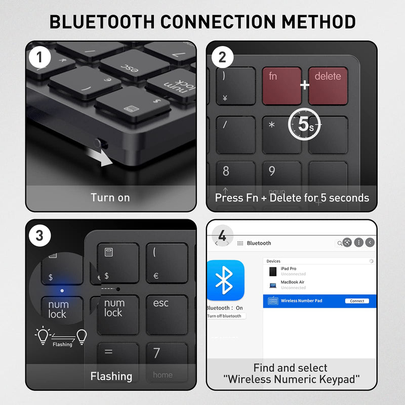 Bluetooth Number Pad, Havit USB Wireless Numeric keypad 26 Keys Portable Mini Financial Accounting Rechargeable Numeric Pad for Laptop Desktop, PC, Surface Pro,Notebook (Black) Black