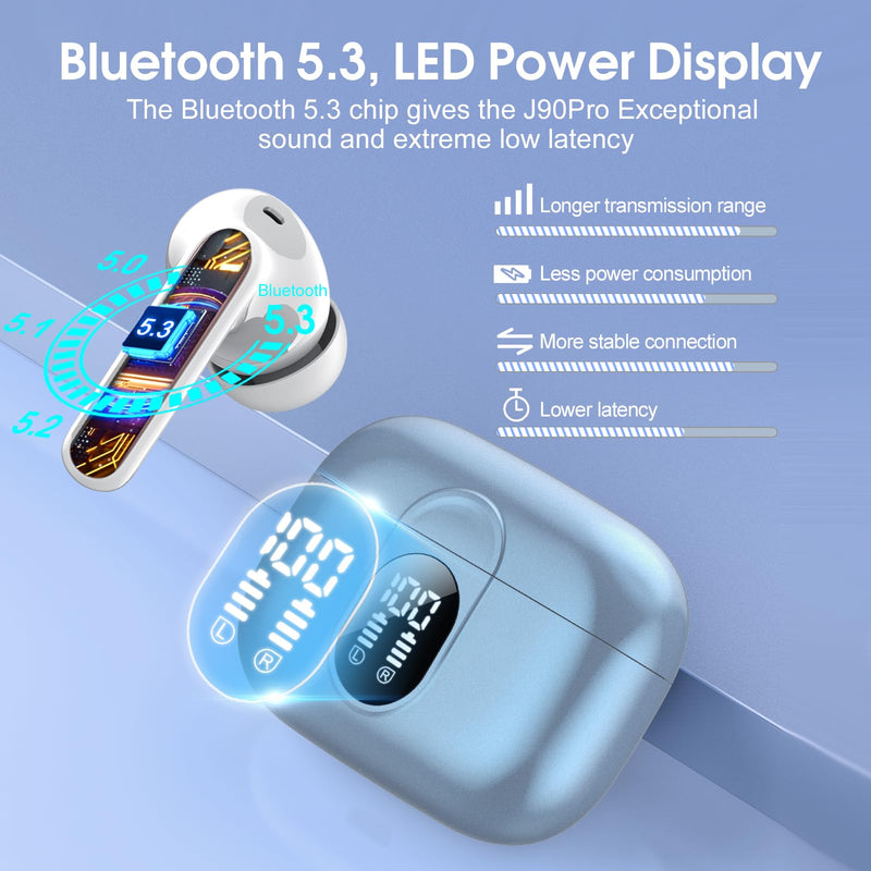 3 Sets Wireless Earbuds, Bluetooth Headphones HiFi Stereo, 40H Playtime in-Ear Earbud, 2024 Bluetooth 5.3 Earbuds with LED Power Display, IP7 Waterproof Wireless Earphones Sport Purple+Blue+Green