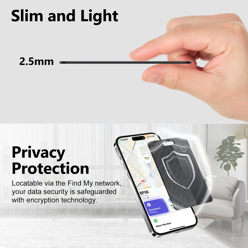 Ultra-Thin Wallet Tracker Card(iOS Only), Bluetooth Tracker Smart Card for Apple Find My iPhone Wallet GPS Tracker, Supports Wireless Charging, 10 Years Battery for Luggage, Wallets, Backpacks, Keys Black and Black and Black and Black