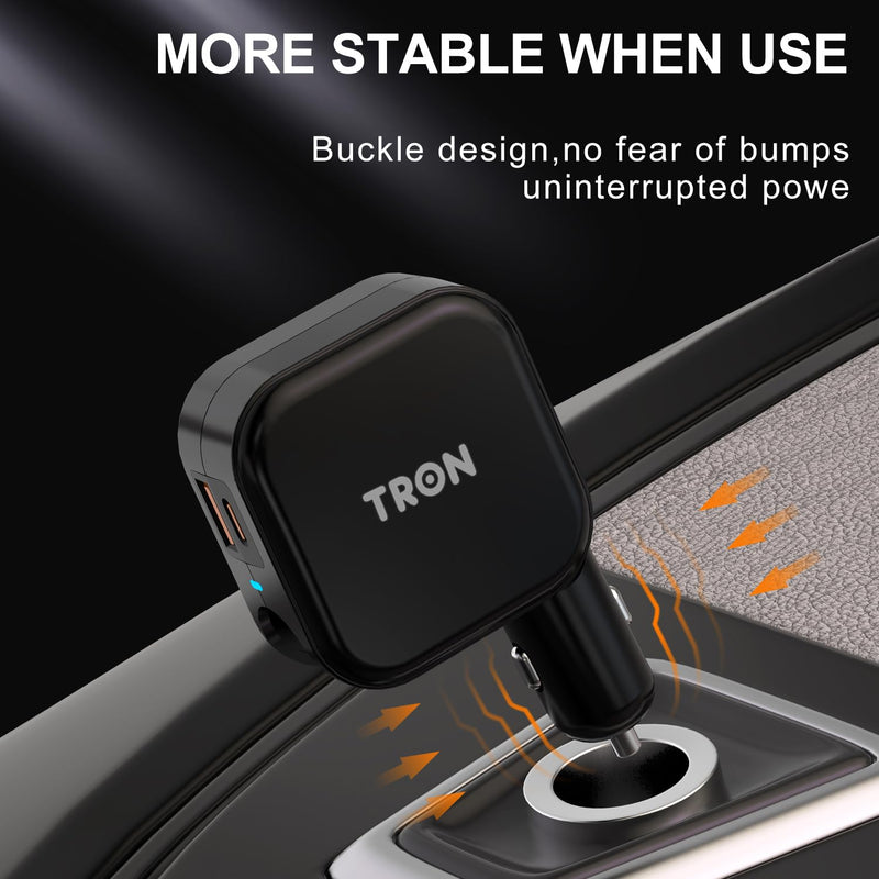 TRON Wall & Car Charger Travel Charging Station, 36W Dual USB-C & USB-A Fast Charger, Foldable for iPhone, iPad, Android, Earbuds – TR17
