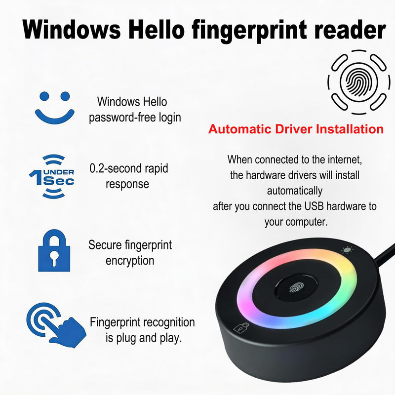 [AUSTRALIA] - USB Fingerprint Reader for PC & Laptop, Windows Hello Biometric Scanner with 360° Touch, Fast Login <1s, Portable Security Key for Windows 10/11 