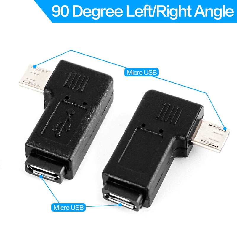 1 Pair Right Left Angle Micro USB Male 90 Degree USB Male to Micro Female Plug Adapters
