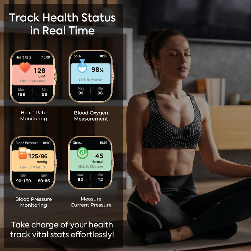TOTULIFE Smart Watch Storm V with BT Calling Gold, for Men and Women | Sleep Apnea Monitor, Blood Pressure and Oxygen Monitor, Voice Assistant, Pedometer Steps, Remote Camera, 2 Watch Bands Gold w/ Cream & Black Band