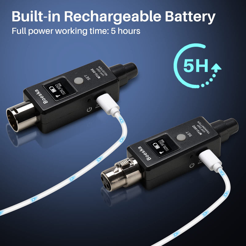 Wireless Transmitter And Receiver For Dynamic Microphones And Music Sources, UHF Wireless XLR Adapter System, 48k Frequency Signal Transmission,USB Recharge Capable, 100 Feet Range
