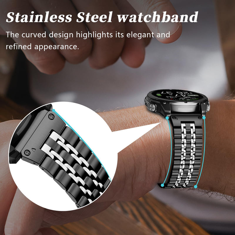 26mm Quickfit Metal Watch Band Compatible with Garmin Fenix 8/tactix 8 AMOLED-51mm/Fenix 7X pro/7X/6X Pro/6X/5X Plus/5X/3 HR/3,Stainless Steel Strap for quatix 8/epix Pro 51mm/Enduro 3 2/tactix 7 Pro black silver