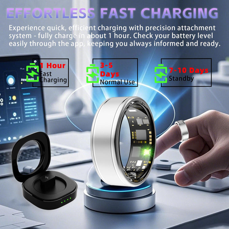 Fitness Tracker Ring for Women, No Subscription Fee (Silver 8) | Smart Ring with Heart Rate, SpO2, Blood Pressure, Sleep Monitoring, Step & Calorie Counter, 5ATM Waterproof