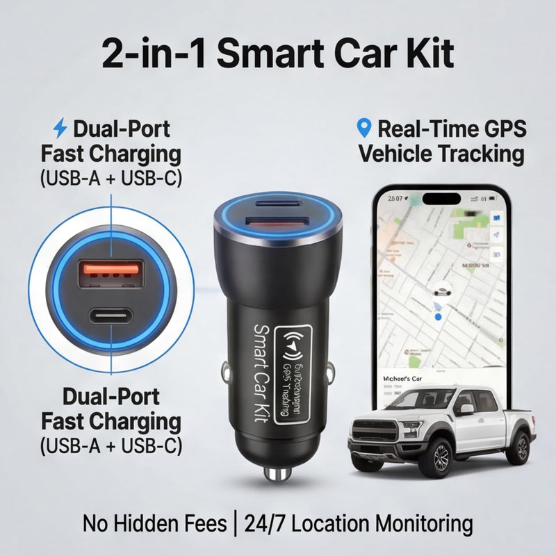 Car GPS Tracker & Charger, GPS Tracker for Vehicles, GPS Locator for Anti-Theft & Real-Time Parking Location, No Monthly Fee, No SIM Card, Only with iOS, Perfect for Cars Trucks Family Fleets Black