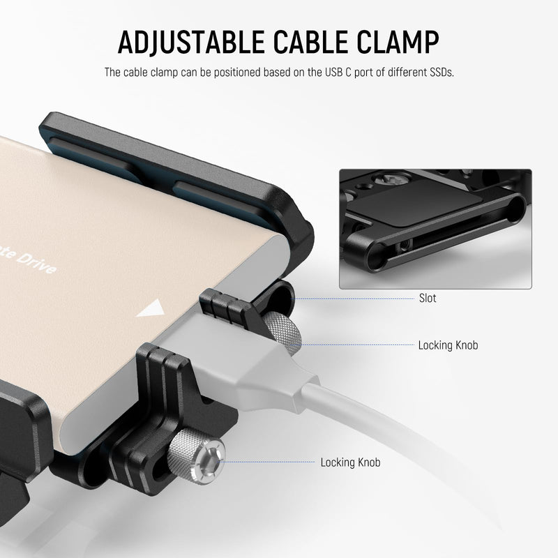 NEEWER Mount Bracket SSD Holder with Cold Shoe Cable Clamp, 1.6"-2.6" for Samsung T5 T7 SSD SanDisk Compatible with SmallRig Cage for BMPCC 4K 6K Compatible with iPhone 15 Pro Max Phone Cage, UA035