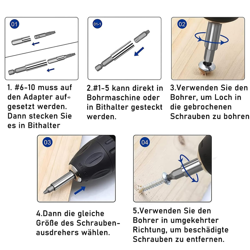 Treki 22 Pieces Damaged Screw Extractor Professional Left Extractor, HSS Broken Screw Remover Extractor Kit with 6.35 mm Bit Holder, Screw Remover for Remover, Stripped 2-12 mm Screws