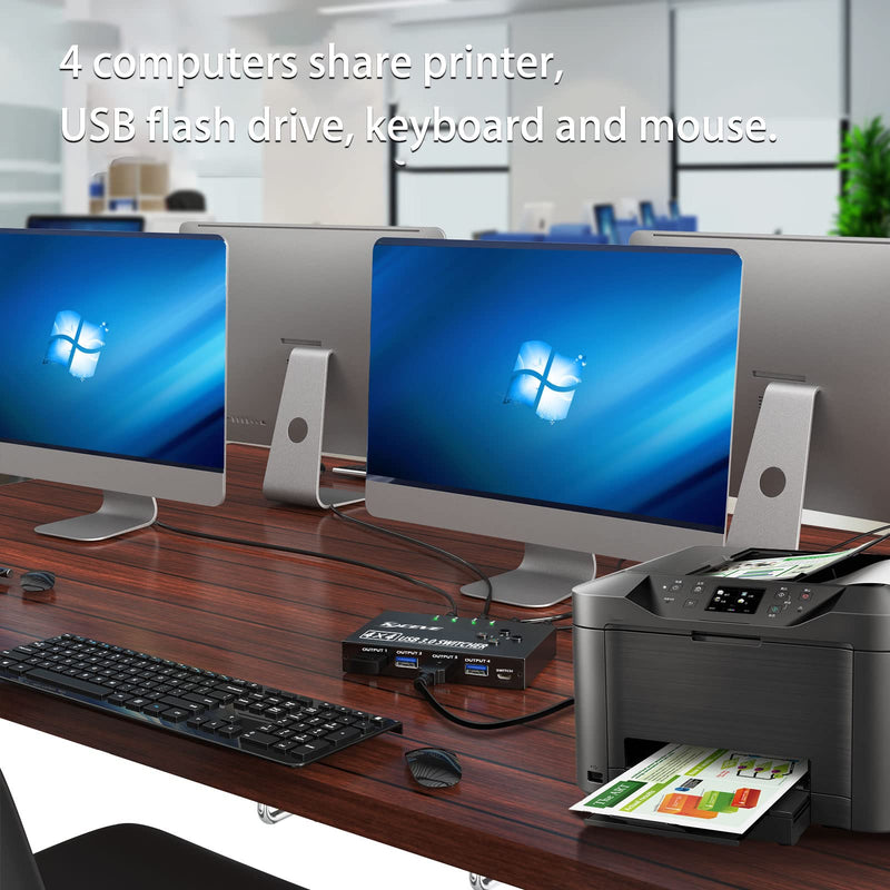 USB 3.0 Switch Selector 4 Port,MLEEDA KVM Switcher 4 Computers Sharing 4 USB Devices,USB Peripheral Switcher for Keyboard Mouse Printer Scanner,with Wired Remote Button and 4 USB 3.0 Cable USB Switch 4 PC