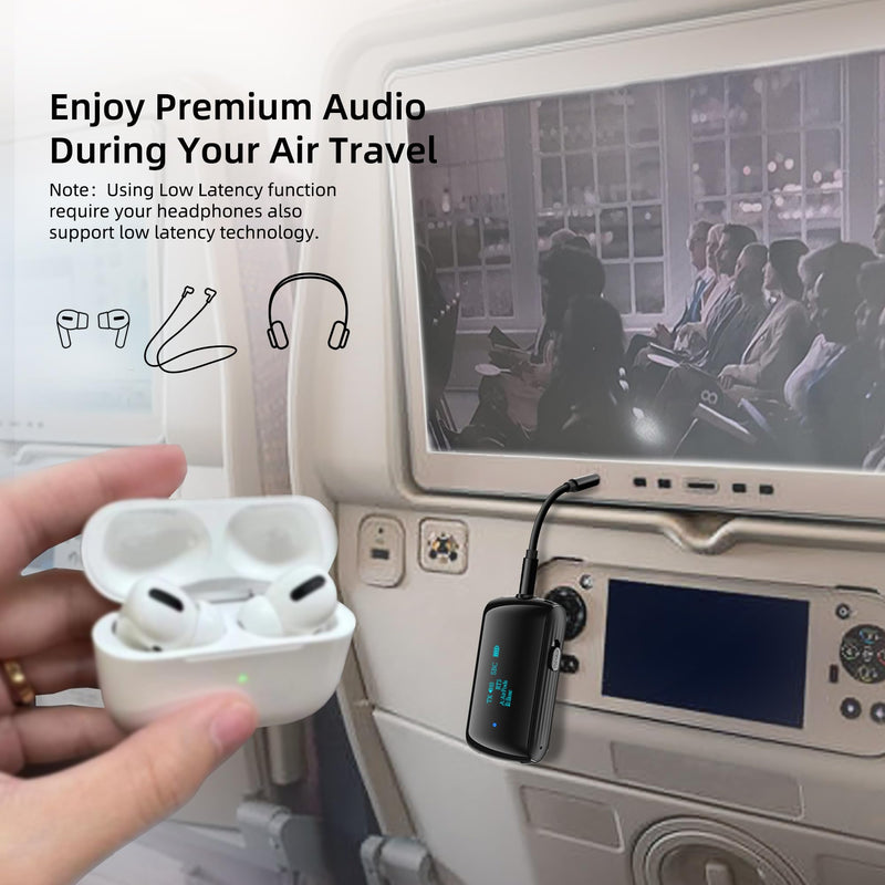 Bluetooth Transmitter Receiver for 2 AirPods/Headphones, Flight Bluetooth 5.2 Adapter for Airplane, TV, Gym and PC with a 3.5mm Audio Jack, Wireless BT Receiver with Mic for Car/Home Stereo Black