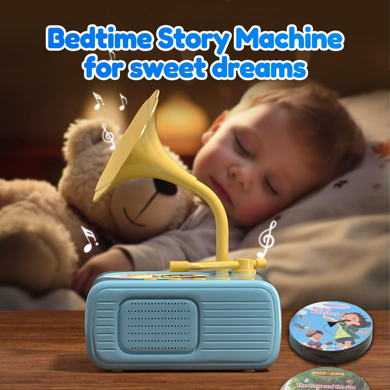 [AUSTRALIA] - Record Music Player for Kids - Toddler Phonograph with 96 Audio Tracks, 8 Recordable DIY Discs, Bluetooth Story Music Speaker Machine, Bedtime Dream Gift for Boys Girls 3-12 Classroom School (Blue) Blue 