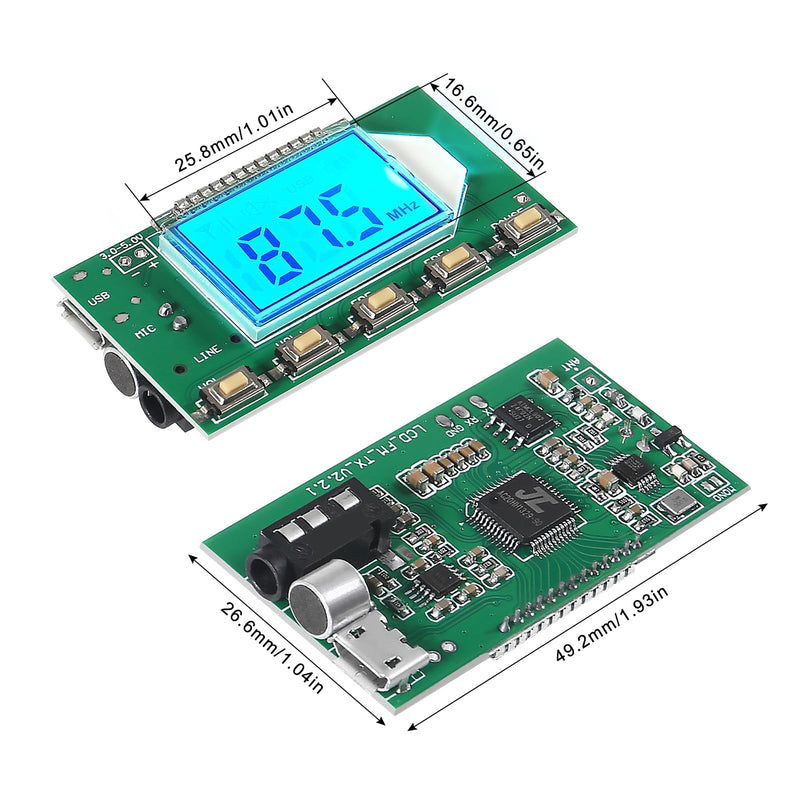 [AUSTRALIA] - 2PCS DC 3V-5V FM Transmitter Module DSP PLL 87-108MHz Stereo Digital Wireless Microphone Board Multi-Function Frequency Modulation with LCD Display Line/USB/Mic Input 