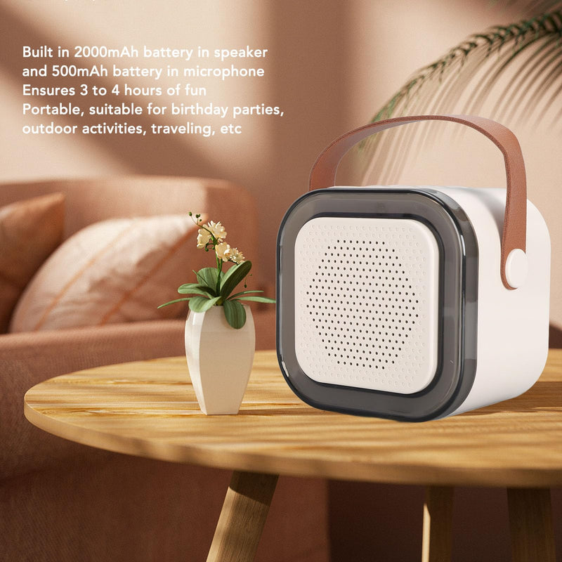 Portable Karaoke Machine for Kids Adults, Small Bluetooth Speaker with Microphone, with LED Dynamic Light, Birthday Gifts (White)