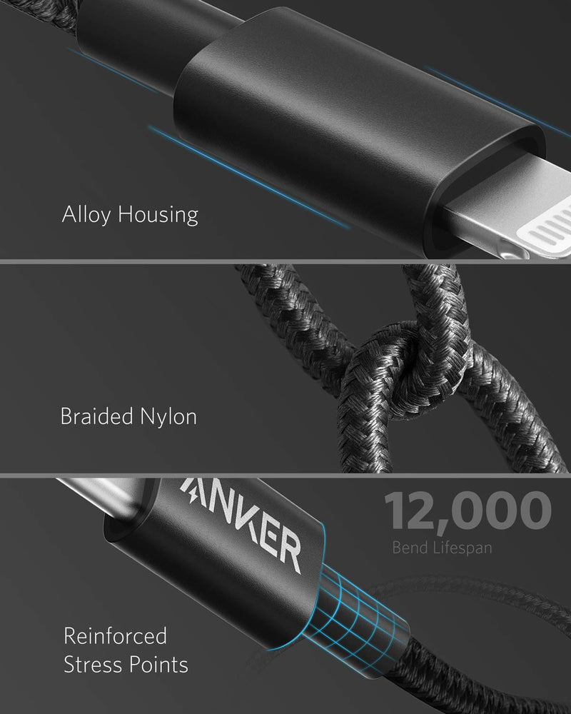 Anker New Nylon USB-C to Lightning Charging Cord for [3.3ft MFi Certified] for iPhone 13 13 Pro 12 Pro Max 12 11 X XS XR 8 Plus, AirPods Pro, Supports Power Delivery (Black) (Pack of 2) 3.3 feet (Pack of 2) Black
