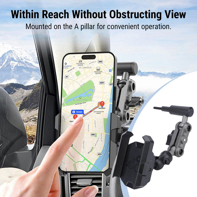 Car Grab Handle Phone Holder, Metal Universal A Pillar Mount for All Smartphones 360 Rotation (A Pillar Phone Mount)