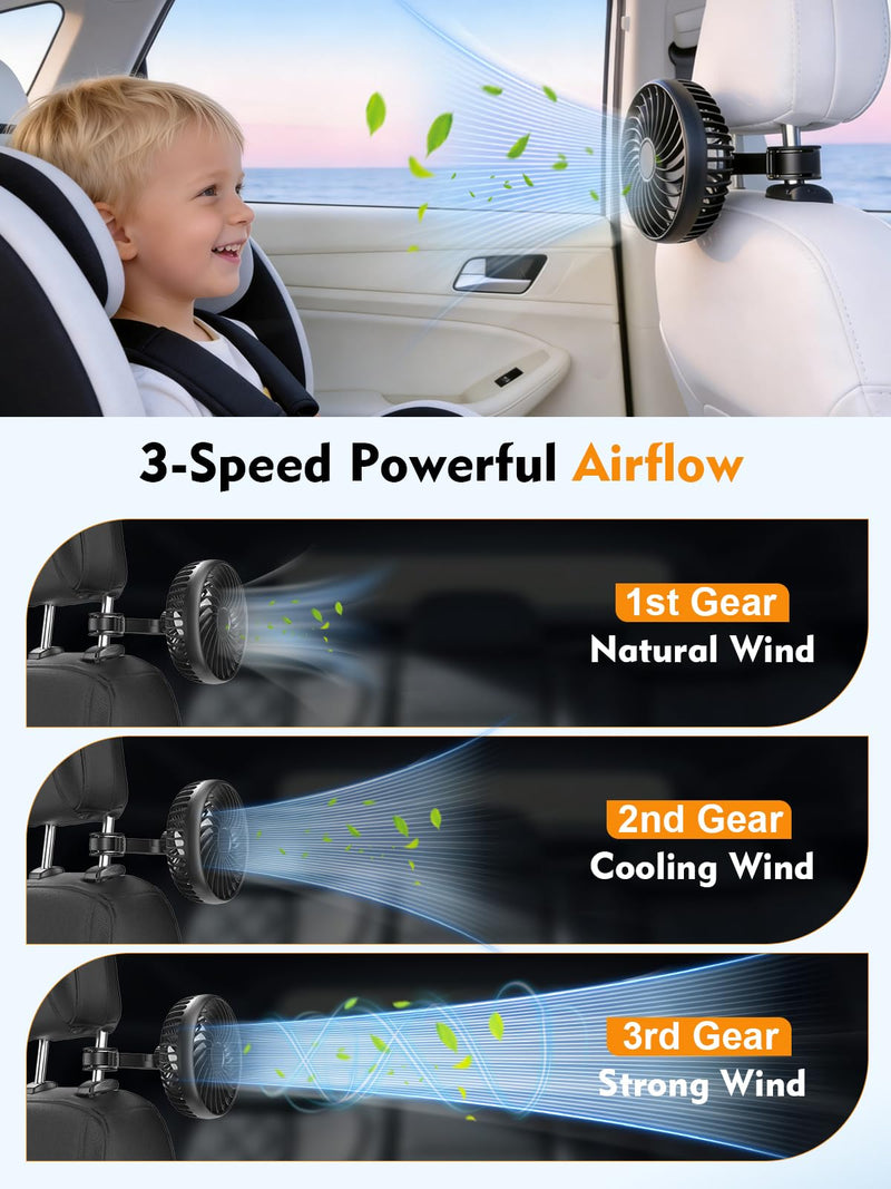 Hayousui Dual Head Car Fan and USB Car Fans for Backseat