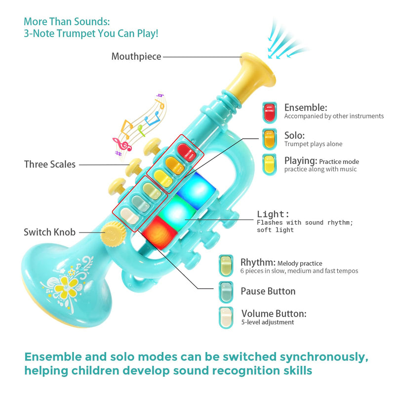 [AUSTRALIA] - 3-in-1 Kids Musical Instruments with Storage Bag, Toddler Toys with Plastic Trumpet, Harmonica & Flute Recorder, Educational Music Gifts for Children Ages 3 4 5 6 7,Gifts for Boys Girls 3in1-kids Trumpet-yd-wb001 