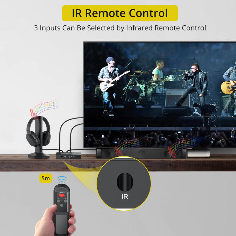 [AUSTRALIA] - PROZOR Digital Audio Switcher Splitter - 3 in 2 Out 3 Port Spdif Toslink Optical Switch with Remote Control, Aluminum Alloy Material 2 Way Digital Audio Splitter Support LPCM 2.0 DTS Dolby-AC3 