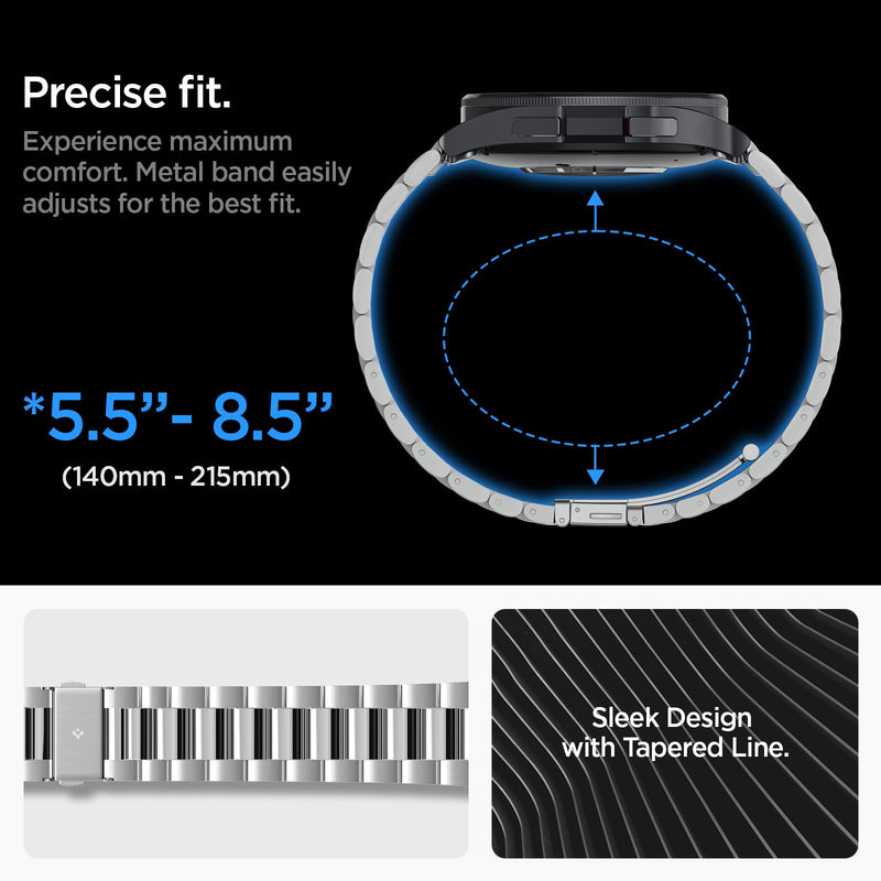 Spigen Modern Fit 316L for Samsung Galaxy Watch 6 Classic 47mm Band (2023) | Premium Business Wristband Metal Stainless Steel Adjustable Replacement Men Women Strap Silver