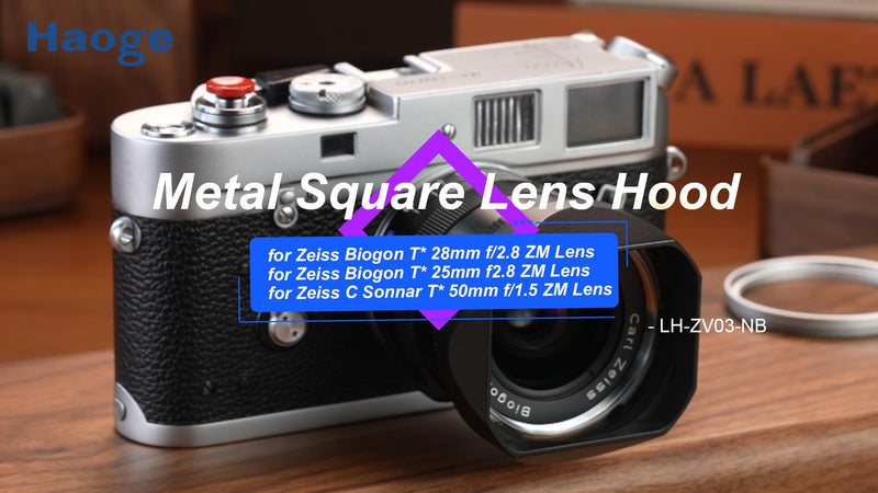 Haoge Bayonet Metal Square Lens Hood for Zeiss Biogon T* 28mm f/2.8 ZM,Biogon T* 25mm f2.8 ZM,C Sonnar T* 50mm f/1.5 ZM Lens Accessories LH-ZV03-NB Black,with Cap