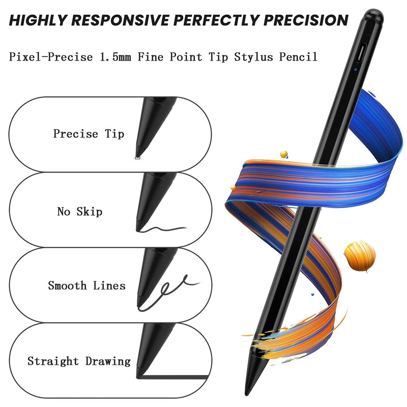 2021 Stylus Pen for iPad Air 4th/3rd Generation Pencil with Palm Rejection and Magnetic, 1.5mm Fine Point Tip 2nd Generation Stylist Pens Compatible with Apple iPad Air 4th/3th Gen Slim Pen,Black Black