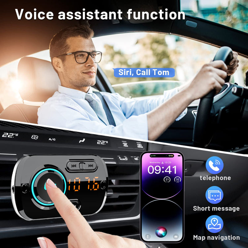 Bluetooth FM Transmitter for Car, Wireless Radio Adapter Car Music Player Receiver with Bluetooth FM Frequency Support Hands Free Call,Charger Dual USB Port,TF Card/AUX BC49BQ