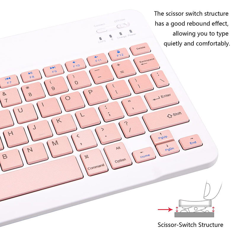 Ultra-Slim Bluetooth Keyboard Portable Mini Wireless Keyboard Rechargeable for Apple iPad iPhone Samsung Tablet Phone Smartphone iOS Android Windows (10 inch Pink) 10 inch Pink
