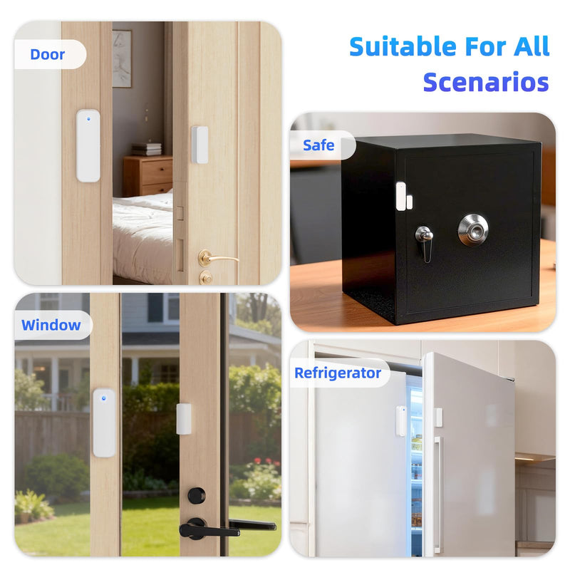 [AUSTRALIA] - WiFi Door Sensor Chime, Smart Door Open Alert Window Sensor for Business/Home/Kids Safety, Real-Time App Notification, 500ft Range, 32 Melodies, 5 Volume Levels, Window Contact Sensor Alarm Kit White 3 