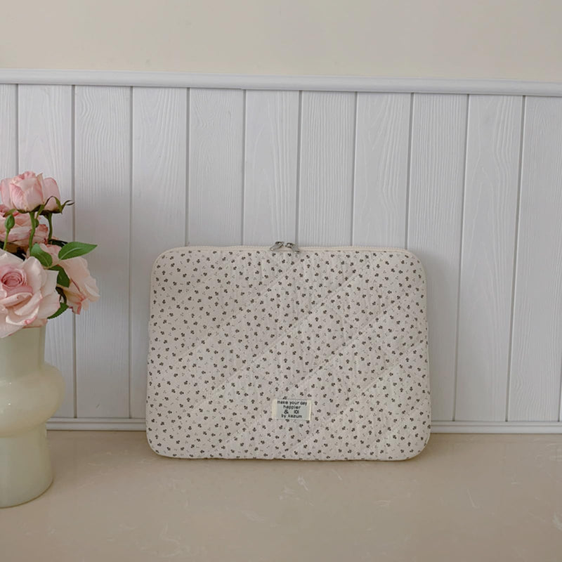 Puffy Laptop Sleeve Cute Quilted Laptop Protective Case Cotton with No Odor, Computer Sleeve Floral 11 13 15 Inch for MacBook (White 13 inch) white 13 inches