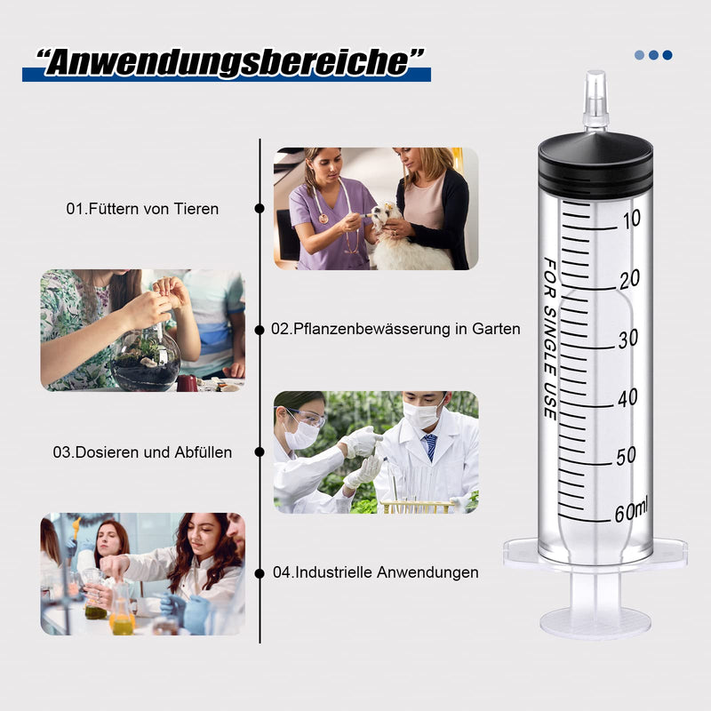 Pack of 10 Syringes, Disposable Syringe Plastic Syringe Dosing Syringe in Individual Packaging. Ideal for Fine Dosages, Hobby, Crafts and Pets (10, 60 ml) 10, 60 ml