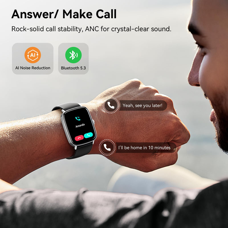 Smart Watch for Women Men, 1.85" HD AMOLED Fitness Tracker (Answer/Call) with 24/7 Heart Rate/Sleep/SpO2 Monitor for iPhone & Android, 120+ Sports Modes Smartwatch with IP68 Waterproof, 2 Bands Black