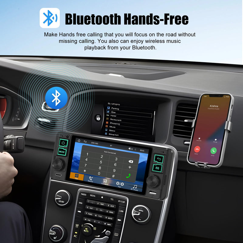 Single Din Car Stereo with Wireless Apple Carplay Android Auto, 5.1" InCell Touchscreen Car Radio with Bluetooth 5.2 Handsfree Mirror Link 1 Din Head Unit with FM/Type-C/USB/EQ/Microphone 5.1-In Incell Screen