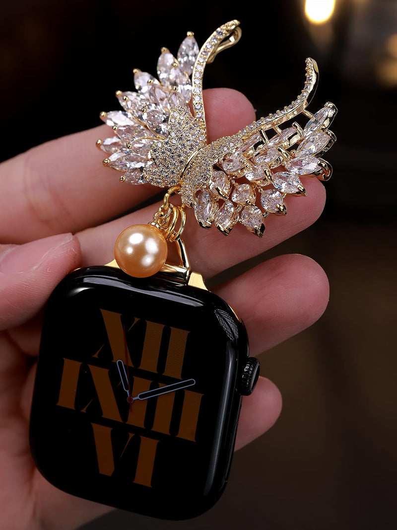 Exquisite Pin-On Brooch Clip Bag Charm Watch Bands Strap for Apple Watch123456789se10s11 Ultra 49mm Fob Clip 46/45/44/42/41/40/38Chain Nurse Metal Alloy Butterfly(Goldr) 41/40/38/42mm(series10)