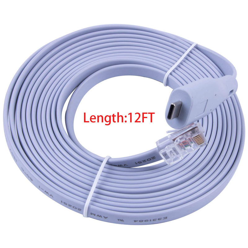 Type C to RJ45 RS232 Serial Console Cable FTDI Converter Adapter for Cisco Huawei Routers Support Win10 (12ft) 12ft