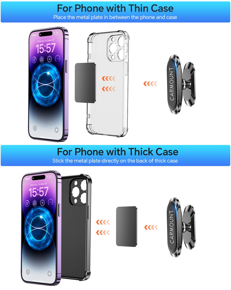 【2-Pack】 Magnetic Phone Holder for Car【Super Magnets】Carmount 2.0 Magnetic phone Mount【360°Rotation】Universal Dashboard Cell Phone Holders for Your Car Phone Mount for Car Mount for iPhone & All Car