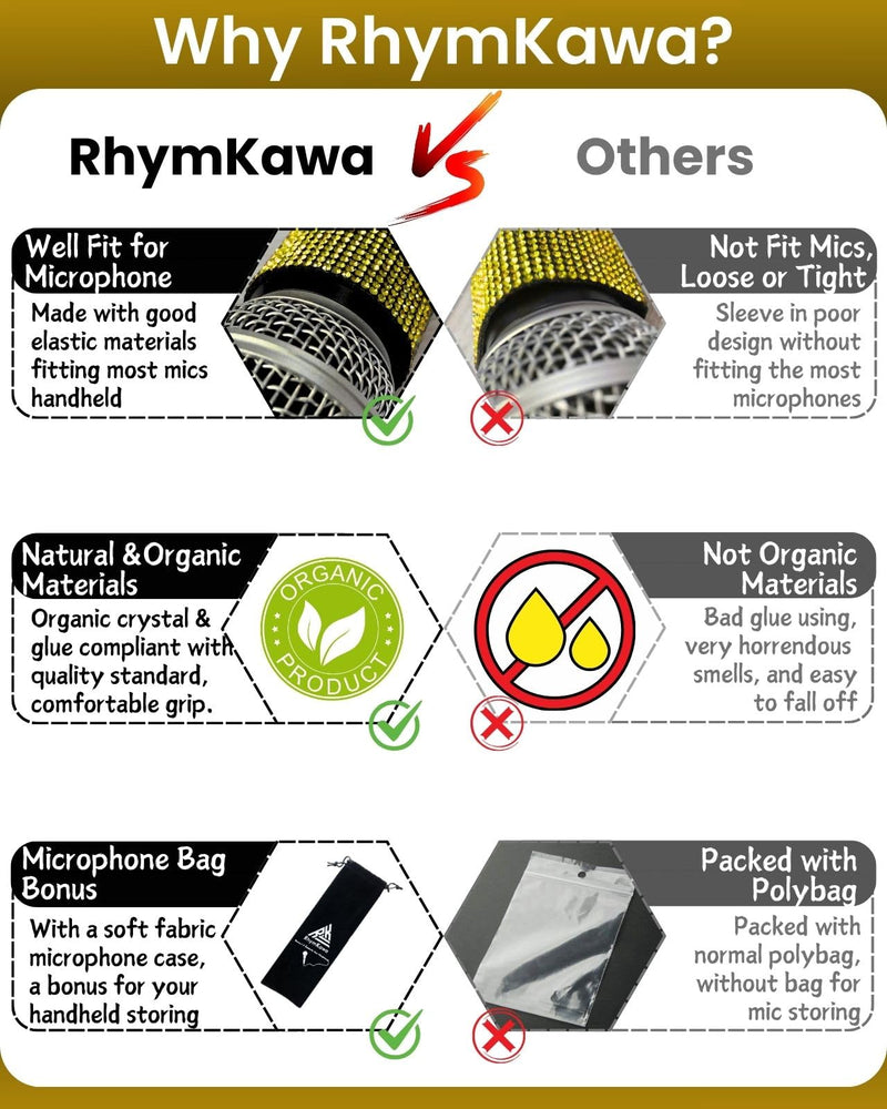 Glittering Rhinestone Wireless Microphone Cover Decorate for Universal Handheld Beta 58a, SM58, Beta87, PG58, Eyes Catching for Event, Yellow