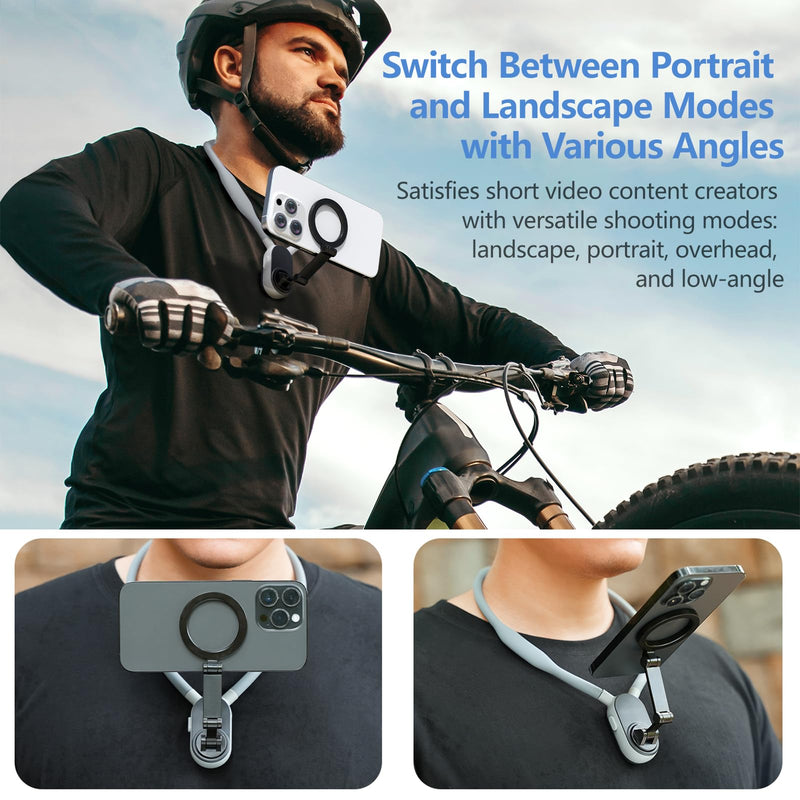 Keweis Magnetic Neck Phone Holder Cell Phone Mount, Hand Free POV/Vlog Flexible Phone Neck Holder Around Chest Stand Video Recording Fit for iPhone 15 14 13 12 Pro Max Plus Mini (Grey) Grey