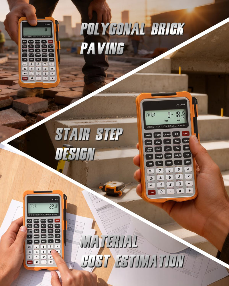 GUYUCOM Construction Calculator with Writing Tablet Concrete Calculator | Home Project Tools for Contractors Construction Industrial Carpenters Real Estate Pocket Calculators Gifts for Carpenters Silver Orange