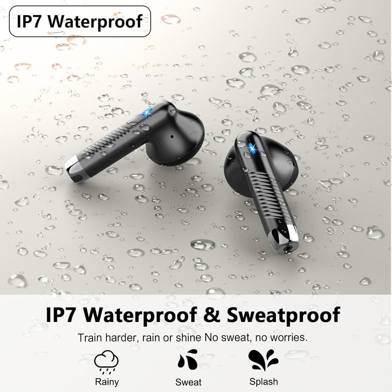Wireless Earbuds, Bluetooth Headphones V5.4 Stereo Bass Ear Buds with ENC Noise Cancelling Mics,56H Bluetooth Earbuds with LED Display Charging Case, IP7 Waterproof Earphones for Android iOS【Mini】 A-Black